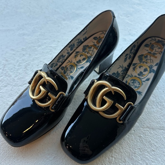 Gucci black patent GG Mid-Heel loafer pumps - Picture 2 of 3